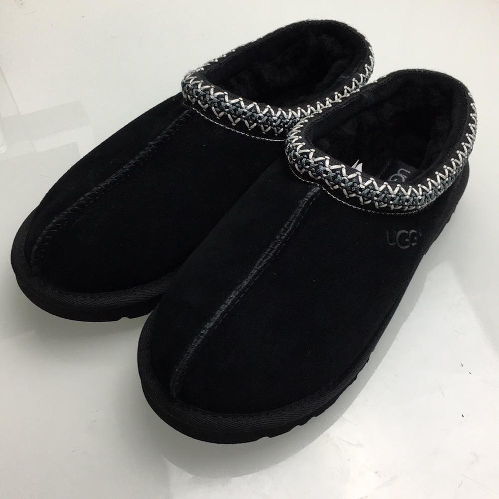 Ugg Tasman Black Suede Sheepskin Slippers Loafers - Picture 5 of 8